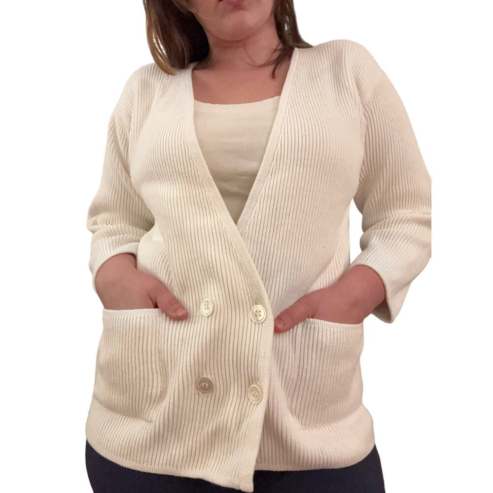LizSport Women's Ivory Cardigan Sweater Petites Size S Vintage